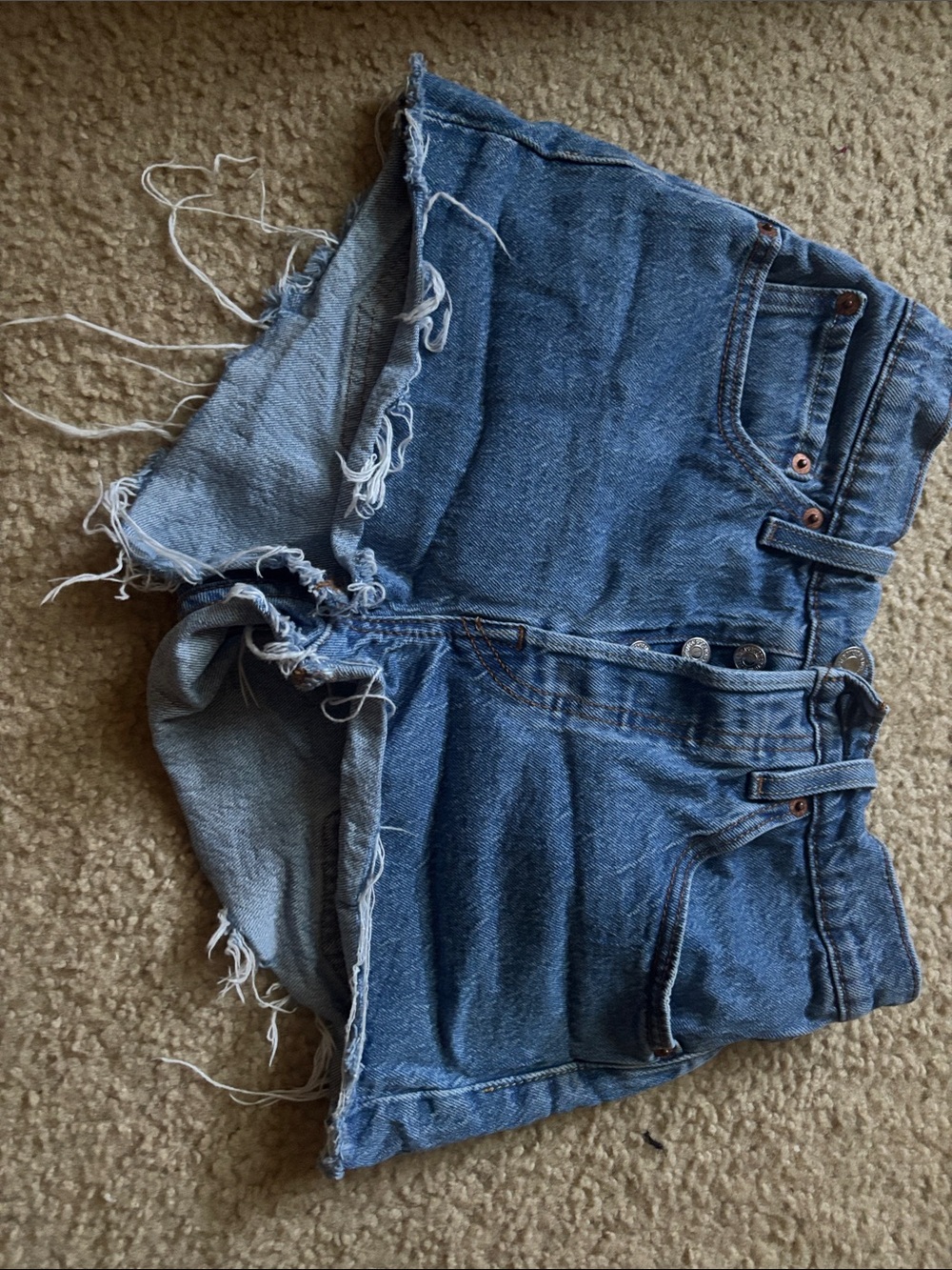 Levi's Distressed Medium Blue Denim Cutoff Shorts